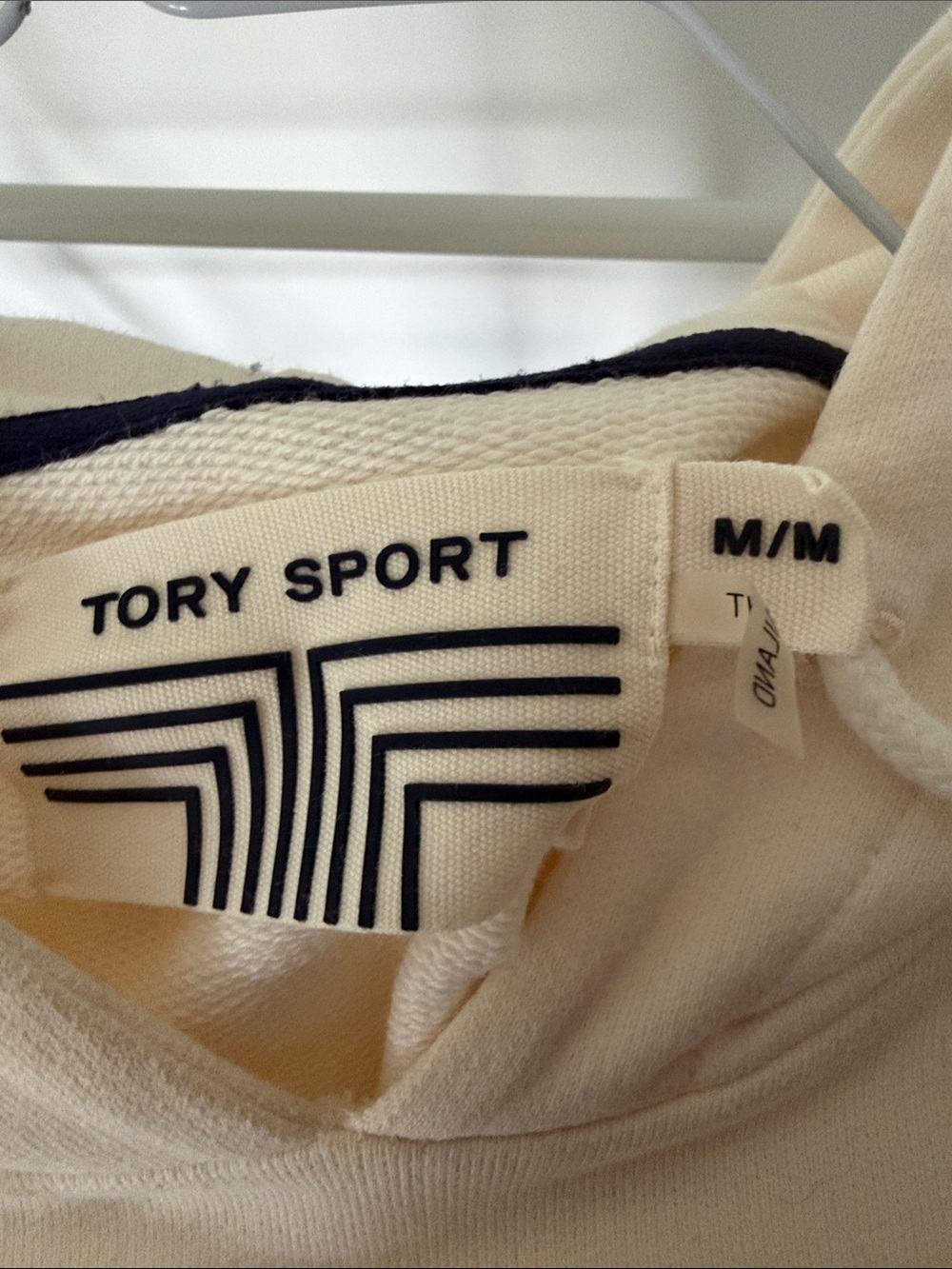 Tory Sport Cream Pullover Hoodie with Black Logo